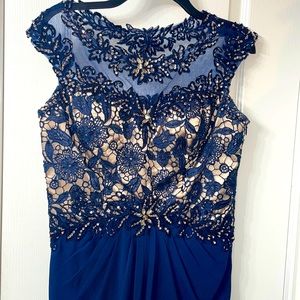 Beautiful Navy/gold long dress. Lace, gold beads and gold sequins.